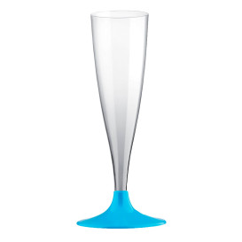 Sektflöte Plastik mit Türkis Fuß 140ml (20 Stück)