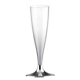 Sektflöte Plastik mit Silber Chrom Fuß 140ml (200 Stück)
