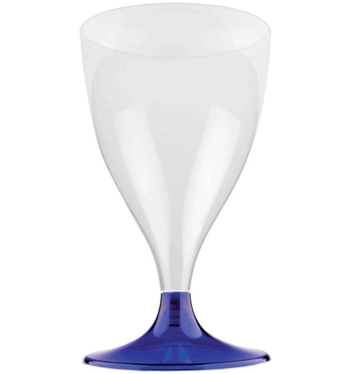 Glass aus Plastik für Wein Blau Transp. Fuß 200ml (20 Stück) Glass aus Plastik für Wein Blau Transp. Fuß 200ml (20 Stück)