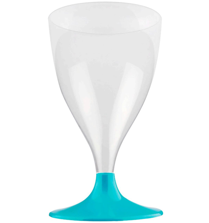 Glass aus Plastik für Wein Türkis Fuß 200ml (200 Stück) Glass aus Plastik für Wein Türkis Fuß 200ml (200 Stück)