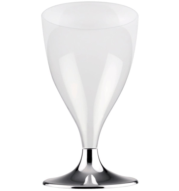 Glass aus Plastik für Wein Silber Chrom Fuß 200ml (20 Stück) Glass aus Plastik für Wein Silber Chrom Fuß 200ml (20 Stück)