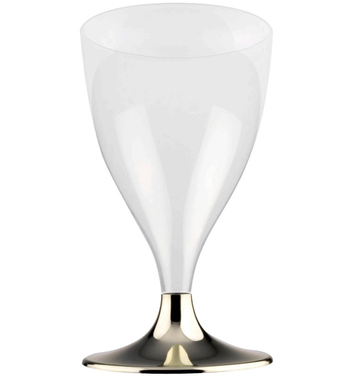 Glass aus Plastik für Wein Gold Chrom Fuß 200ml (200 Stück) Glass aus Plastik für Wein Gold Chrom Fuß 200ml (200 Stück)