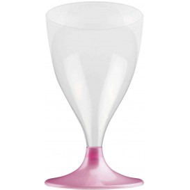 Glass aus Plastik für Wein Rosa Fuß 200ml (20 Stück)