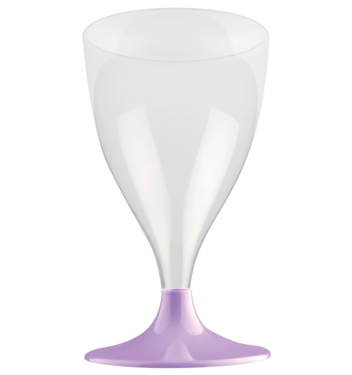 Glass aus Plastik für Wein Flieder Fuß 200ml (20 Stück) Glass aus Plastik für Wein Flieder Fuß 200ml (20 Stück)