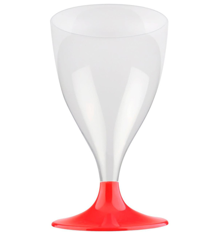 Glass aus Plastik für Wein Rot Transp. Fuß 200ml (20 Stück) Glass aus Plastik für Wein Rot Transp. Fuß 200ml (20 Stück)