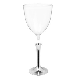 Glass aus Plastik für Wein Silber Chrom Fuß 300ml (20 Stück)