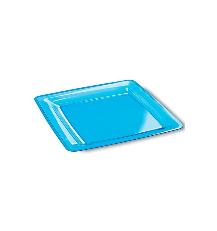 Viereckiger Plastikteller extra Stark türkis 22,5x22,5cm (72 Stück) Viereckiger Plastikteller extra Stark türkis 22,5x22,5cm (72 Stück)