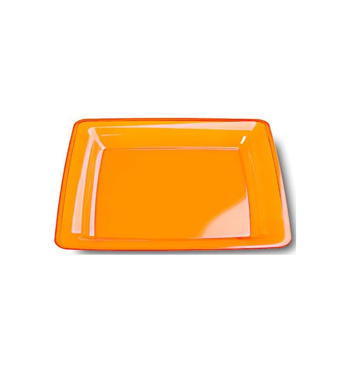 Viereckiger Plastikteller extra Stark orange 22,5x22,5cm (6 Stück) Viereckiger Plastikteller extra Stark orange 22,5x22,5cm (6 Stück)