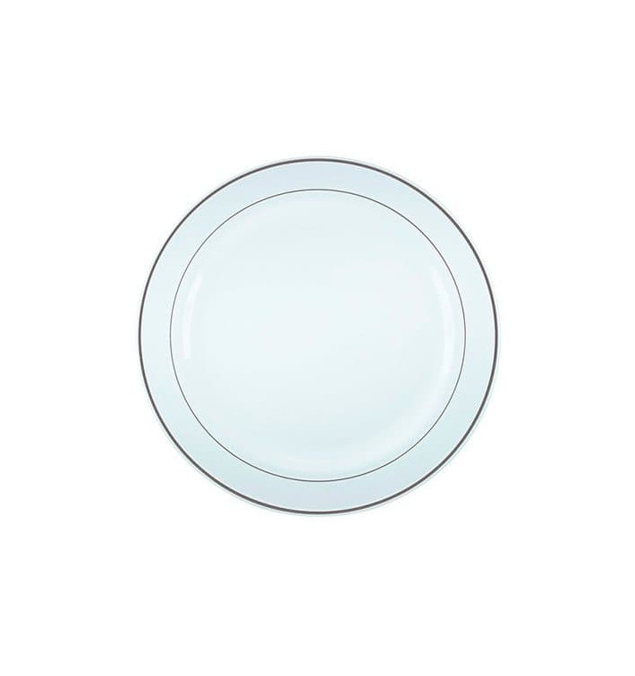 Plastikteller extra Stark mit Silber-Rand 19cm (20 Stück) Plastikteller extra Stark mit Silber-Rand 19cm (20 Stück)