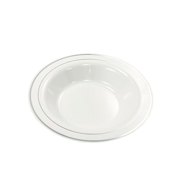 Plastikteller extra Stark mit Silber-Rand 23cm (20 Stück) Plastikteller extra Stark mit Silber-Rand 23cm (20 Stück)