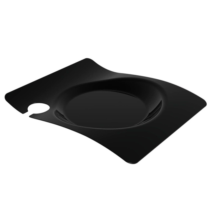 Plastikteller "Forma" mit Glashalter Schwarz 22x18 cm (180 Stück) Plastikteller "Forma" mit Glashalter Schwarz 22x18 cm (180 Stück)