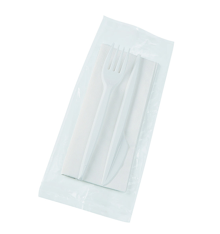Besteckset Gabel, Messer und Serviette weiß (25 Stück) Besteckset Gabel, Messer und Serviette weiß (25 Stück)