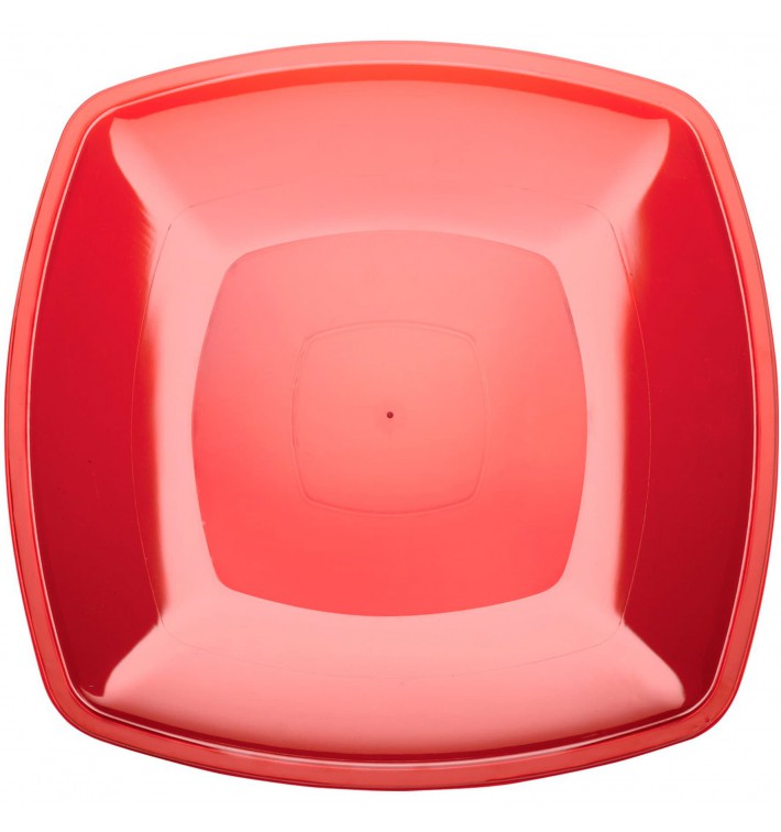 Plastikteller Flach Rot Transp. Square PS 300mm (12 Stück)