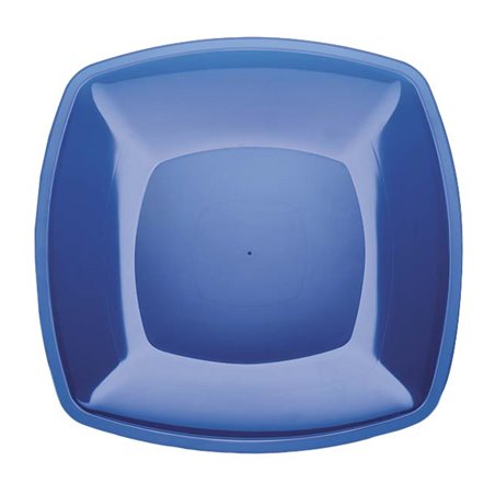Wiederverwendbare harte Teller Flach Blau Transp. "Square" PS 30cm (12 Stück)