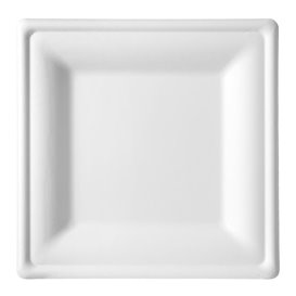 Quadratischer Teller Zuckerrohr Weiß 200x200mm (50 Stück)