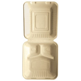 Menübox Zuckerrohr 3-Geteilt Natur 20x20x7,5cm (50 Stück)