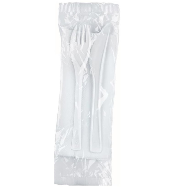 Besteckset Gabel, Messer und Serviette weiß (50 Stück) Besteckset Gabel, Messer und Serviette weiß (50 Stück)