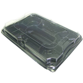 Plastiktablett 7-geteilt schwarz mit Deckel 35x24cm (25 Packs)