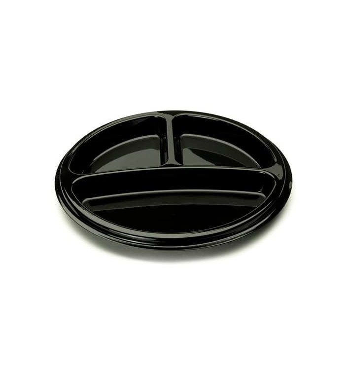 Plastikteller rund 3-geteilt schwarz 26cm (250 Stück) Plastikteller rund 3-geteilt schwarz 26cm (250 Stück)