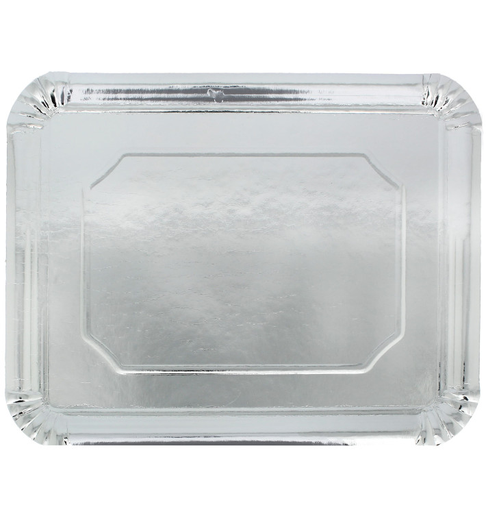 Pappschale rechteckig Silber 34x42cm (50 Stück) Pappschale rechteckig Silber 34x42cm (50 Stück)