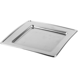 Plastikteller PET Quadratisch Silber 24cm (6 Stück)
