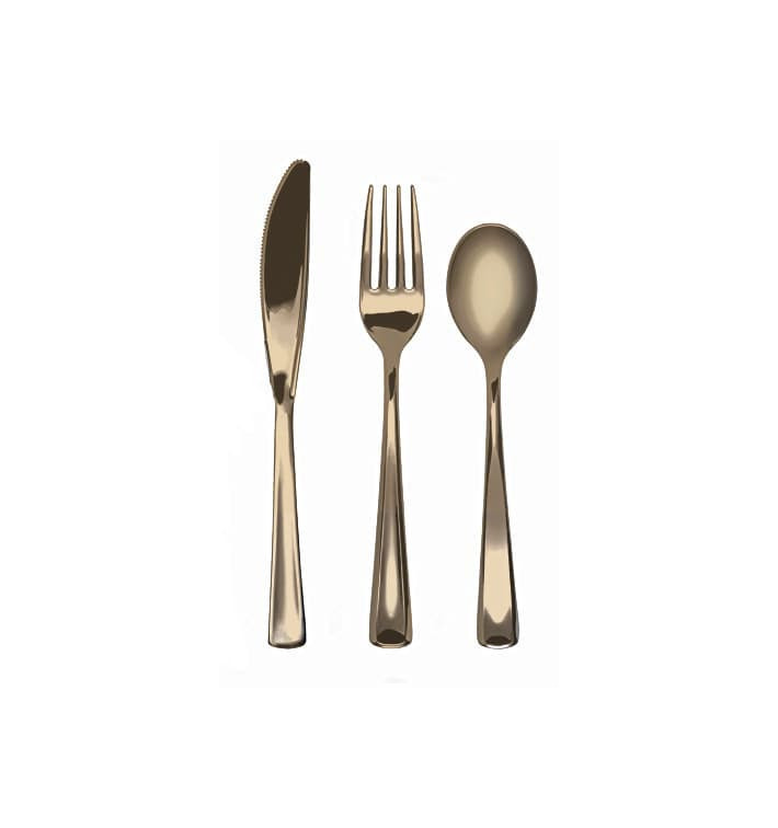 Besteckset aus Gabel, Messer und Löffel Gold metallisierte (20 Sets) Besteckset aus Gabel, Messer und Löffel Gold metallisierte (20 Sets)