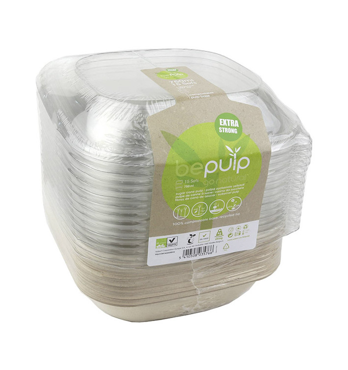 Set Verpackungen Zuckerrohr + Deckel 190x190x80mm (6 Sets) Set Verpackungen Zuckerrohr + Deckel 190x190x80mm (6 Sets)