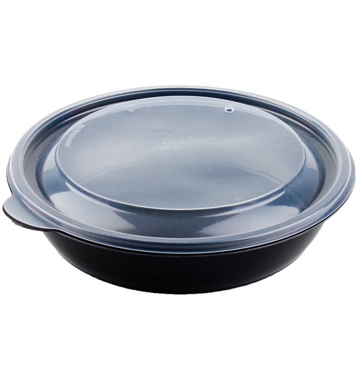 Verpackungsbecher PP Schwarz + Deckel Ø190x40mm (90 Stück) Verpackungsbecher PP Schwarz + Deckel Ø190x40mm (90 Stück)