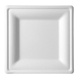 Quadratischer Teller Zuckerrohr Weiß 15x15cm (25 Stück)