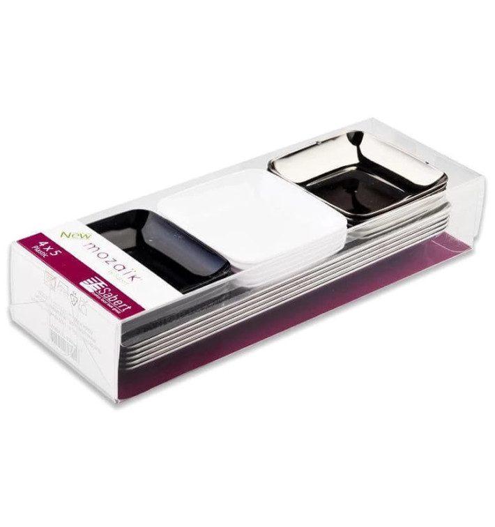 Set aus Plastiktellern und Plastiktabletts für Häppchen (1 Set) Set aus Plastiktellern und Plastiktabletts für Häppchen (1 Set)