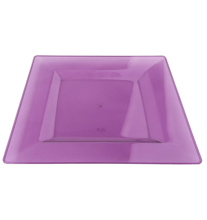 Viereckiger Plastikteller extra hart Aubergine 20x20cm (4 Stück) Viereckiger Plastikteller extra hart Aubergine 20x20cm (4 Stück)