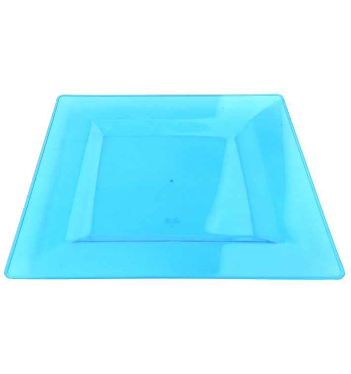 Viereckiger Plastikteller extra hart türkis 20x20cm (88 Stück) Viereckiger Plastikteller extra hart türkis 20x20cm (88 Stück)
