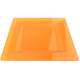 Viereckiger Plastikteller extra hart Orange 20x20cm (4 Stück)