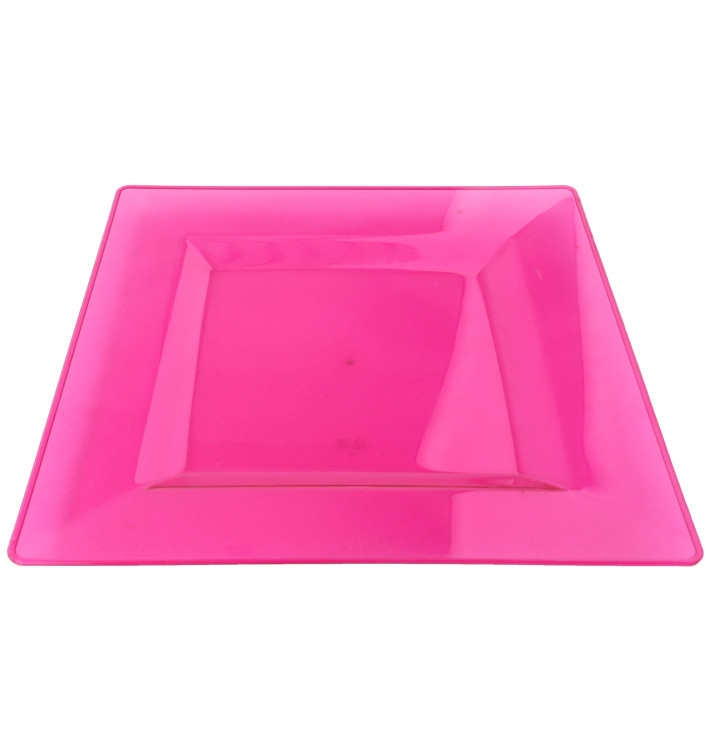 Viereckiger Plastikteller extra hart Himbeer 20x20cm (4 Stück) Viereckiger Plastikteller extra hart Himbeer 20x20cm (4 Stück)