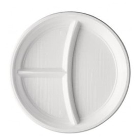 Plastikteller PS 3-geteilt weiß 220mm (100 Stück)
