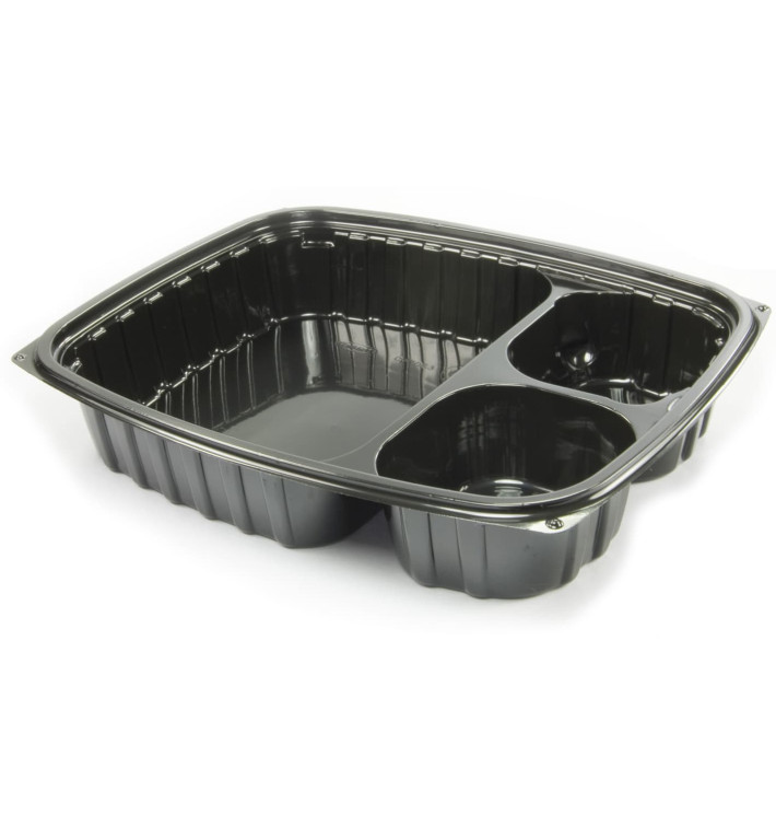 Behälter aus Plastik OPS "Clear Pac" 3-Geteilt Schwarz 887ml (252 Stück) Behälter aus Plastik OPS "Clear Pac" 3-Geteilt Schwarz 887ml (252 Stück)