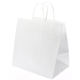 Papiertüten Kraft weiß mit Henkeln 26+20x27cm (50 Stück)