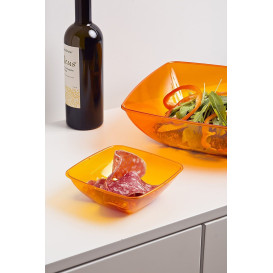 Viereckige Plastikschale orange 14x14cm (60 Stück)