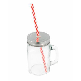 Glaskanne mit Deckel und Trinkhalm 450 ml (1 Stück)