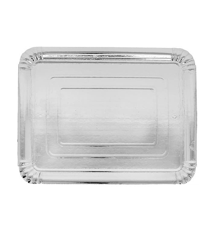 Pappschale rechteckig Silber 14x21 cm (100 Stück) Pappschale rechteckig Silber 14x21 cm (100 Stück)
