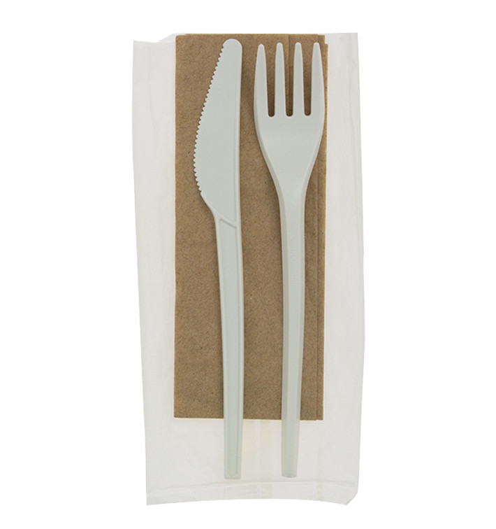 Besteckset Gabel, Löffel weiß CPLA und Serviette (10 Stück) Besteckset Gabel, Löffel weiß CPLA und Serviette (10 Stück)