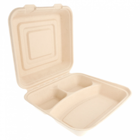 Menübox Zuckerrohr 3-Geteilt 250x250x75mm (50 Stück)