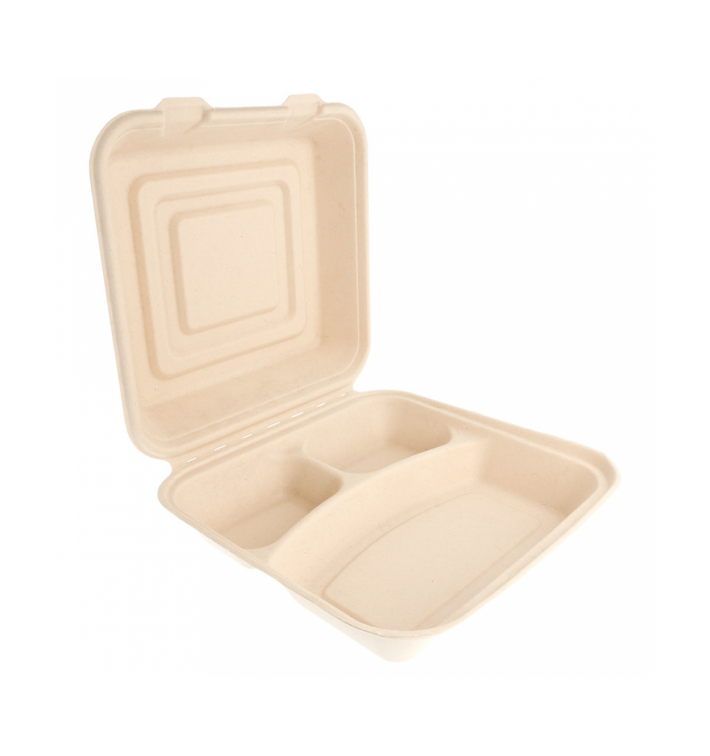 Menübox Zuckerrohr 3-Geteilt 250x250x75mm (50 Stück) Menübox Zuckerrohr 3-Geteilt 250x250x75mm (50 Stück)