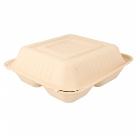 Menübox Zuckerrohr 3-Geteilt Natur 20x20x7,5cm (50 Stück)