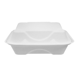 Menübox Zuckerrohr 3-Geteilt Weiß 20x20x7,5cm (200 Stück)