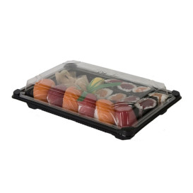 Verpackung mit Deckel Sushi PLA schwarz 15,0x23,0 cm (600 Stück)