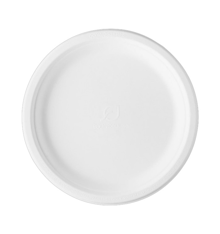 Teller Zuckerrohr-Fasern Bagasse Weiß Ø25,3 cm (50 Stück)