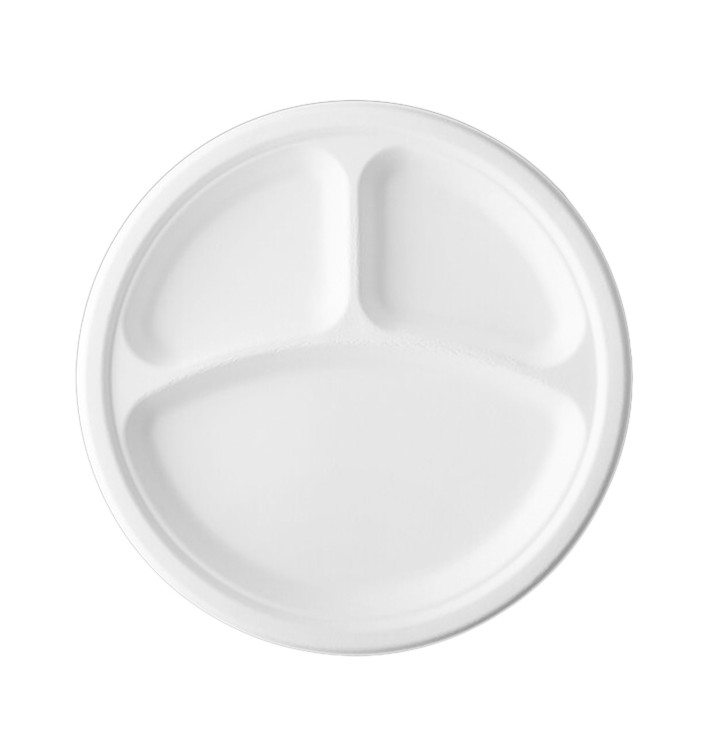 Teller Zuckerrohr-Fasern Bagasse 3-Geteilt Weiß Ø23 cm (50 Stück) Teller Zuckerrohr-Fasern Bagasse 3-Geteilt Weiß Ø23 cm (50 Stück)