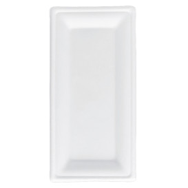 Tablett Zuckerrohr Bagasse Weiß 25,5x12,7 cm (50 Stück)