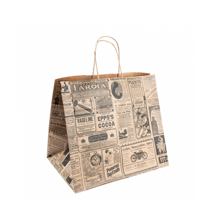 Papiertüten Kraft Times mit Henkeln 26+14x32cm (50 Stück) Papiertüten Kraft Times mit Henkeln 26+14x32cm (50 Stück)